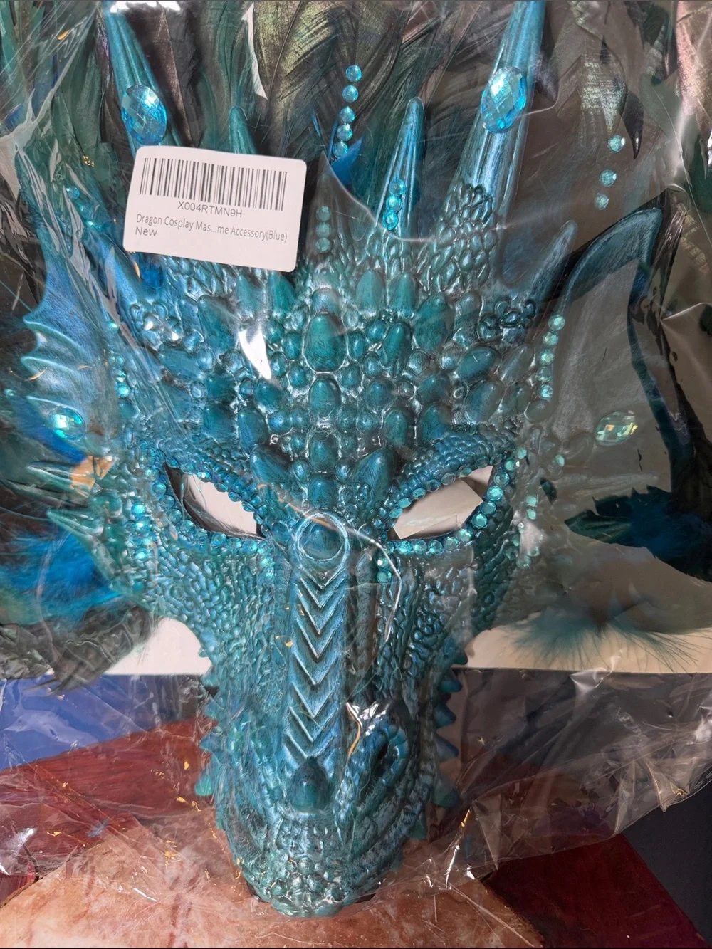 New Blue Dragon Cosplay for with Feathers – Fantasy Masquerade Halloween Mask